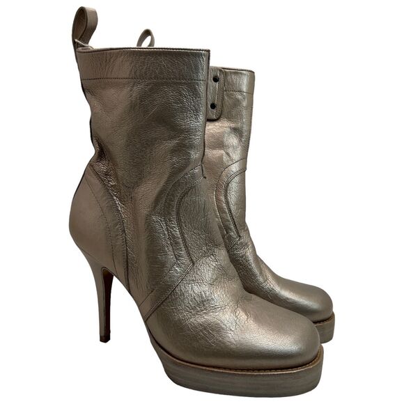 Rick Owens Metalic Leather Stiletto Platform Boots Size 37 - Picture 1 of 14